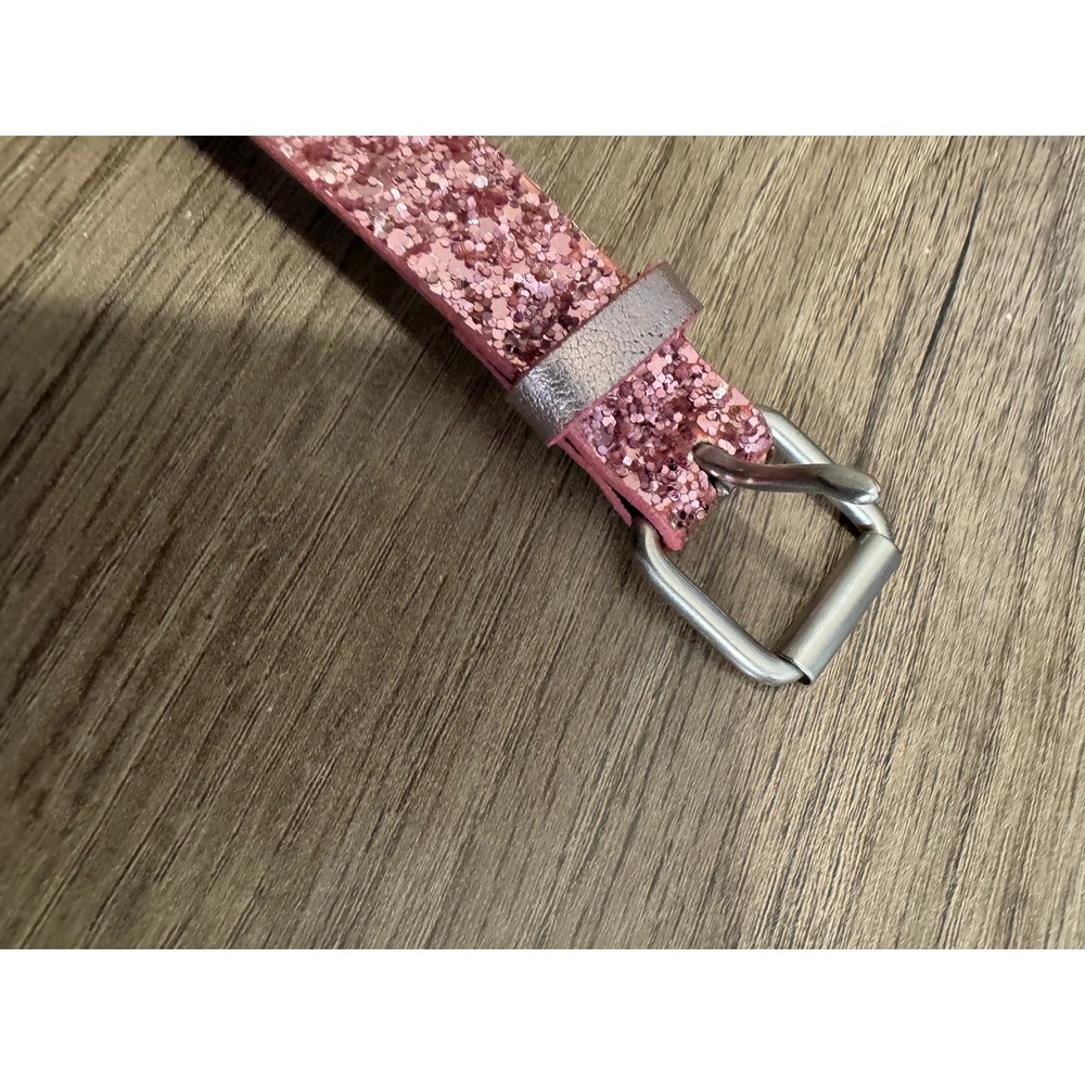 Gap Pink Glitter Skinny Belt Silver Buckle Leather Lined XL Womens Accessory